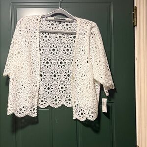 White Crochet Floral Open-Front Tunic